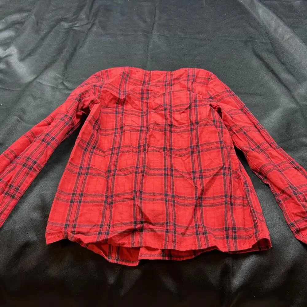 Carter’s Girls Red & Black Flannel Shirt Size 6 Long Sleeve Half Button Up Plaid